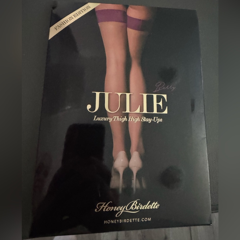 NWT Honey Birdette Lingerie Thigh Highs, size large, Julie style, Berry color